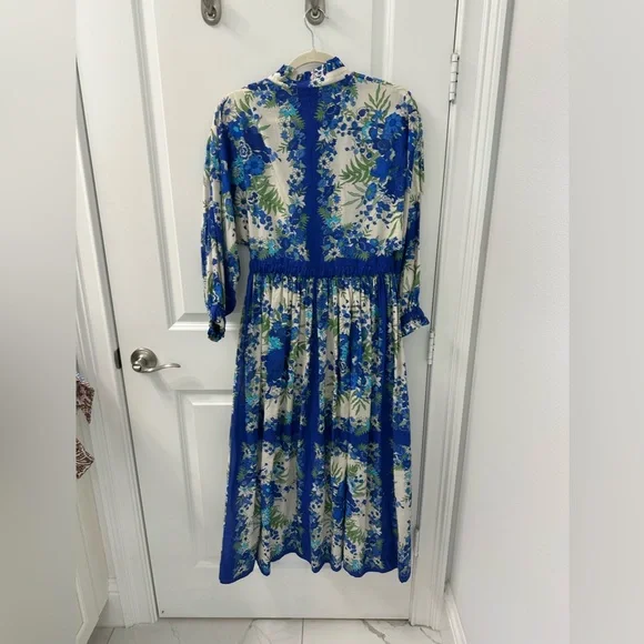 Floral Blue and Green Women's Dress - Picture 3 of 3